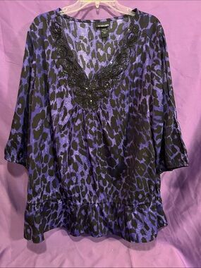 Lane Bryant Purple and Black Animal Print V-Neck Tunic